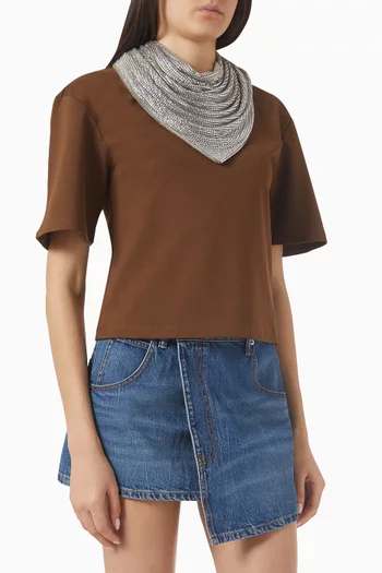 Embellished-scarf T-shirt