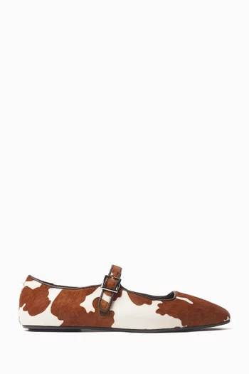 Elise Cow-print Mary Jane Flats in Calf Hair