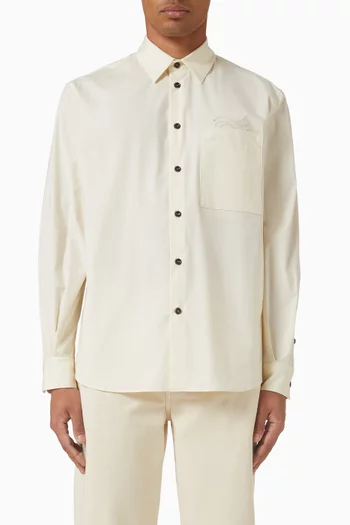 Wave-embroidered Shirt in Cotton-poplin