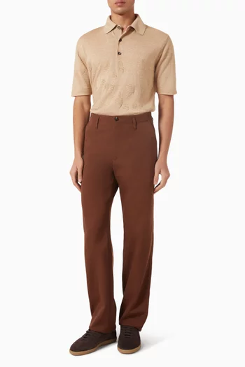 Jacquard Detail Knit Polo Shirt in Linen-blend