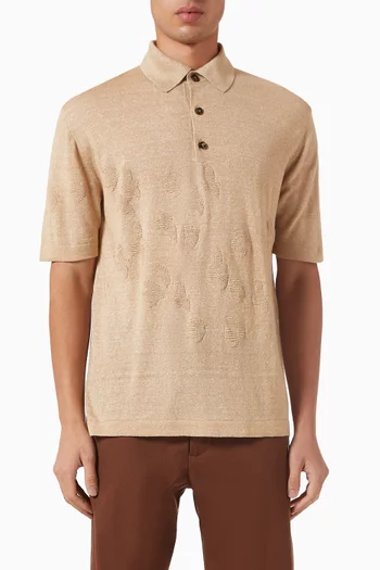 Jacquard Detail Knit Polo Shirt in Linen-blend