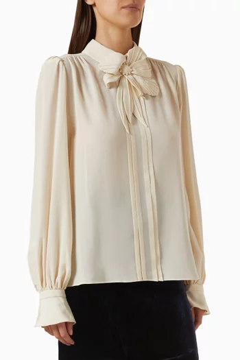 Embroidered Flower Top in Crepe de Chine Silk