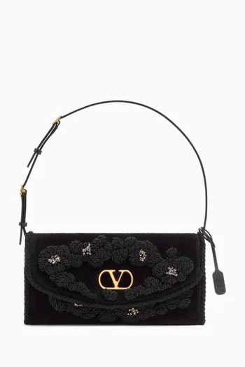 Small DeVain Embroidered Shoulder Bag in Velvet