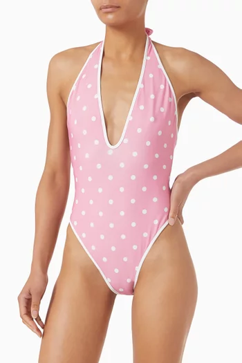 Polka Dot V-neck One-piece Swimsuit