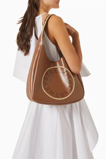 Large Logo Hobo Bag in Eco Alter Mat & Raffia Braid