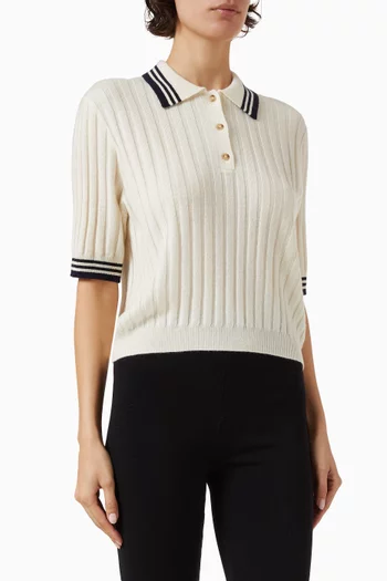 Striped Piqué Polo Shirt in Cashmere