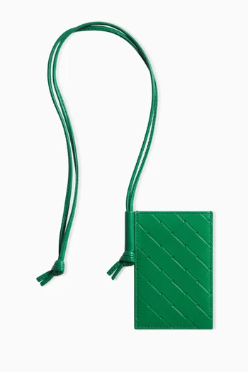 Stamp Badge Holder in Intrecciato Leather