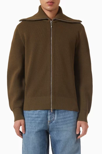 Zip Cardigan in Wool & Cotton