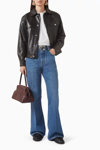 Washed Flared Jeans in Denim