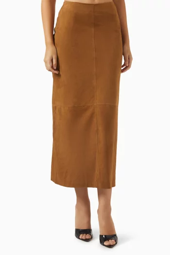 Palomie Midi Skirt in Suede