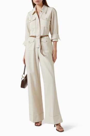 Tailored Belted Jumpsuit in Linen-blend