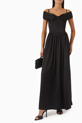 Siain Off-Shoulder Corset Maxi Dress in Satin