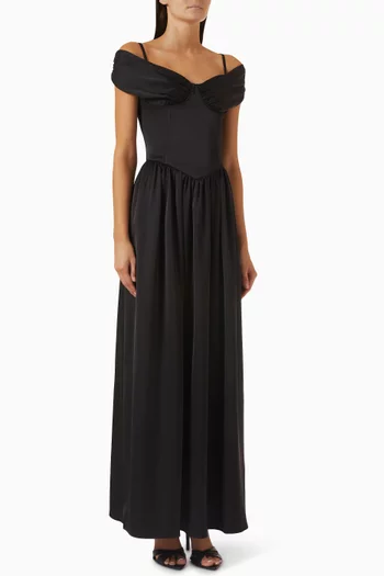 Siain Off-Shoulder Corset Maxi Dress in Satin