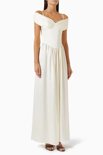 Siain Off-Shoulder Corset Maxi Dress in Satin