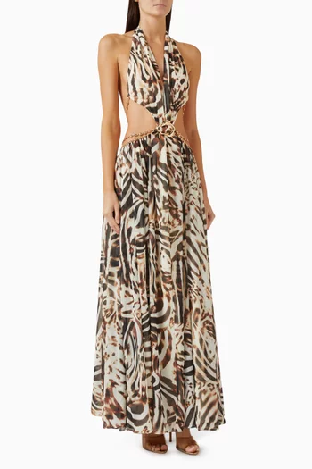 June Chain Belt Halter Dress in Georgette