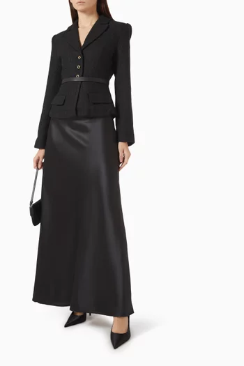 Grace Belted Blazer Maxi Dress in Bouclé & Satin