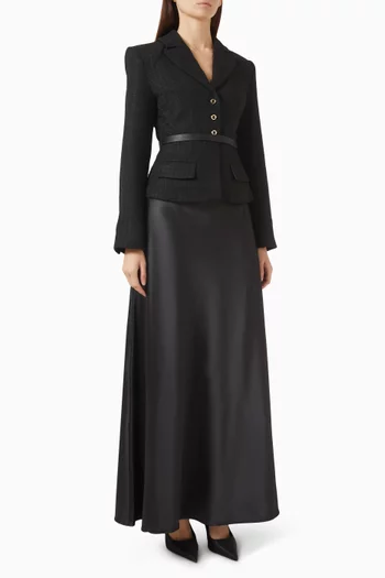 Grace Belted Blazer Maxi Dress in Bouclé & Satin