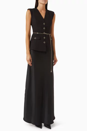 Nahlain Chain Belt Waistcoat Maxi Dress in Satin