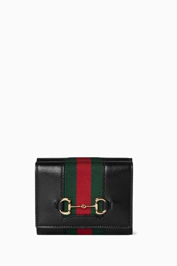 Small Horsebit Web Tri-fold Wallet in Leather