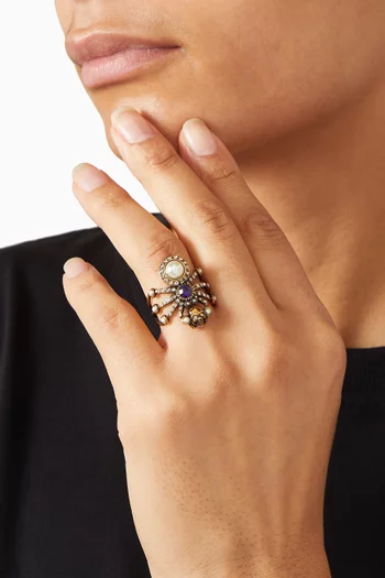 Spider Crystal Ring in Antique Brass