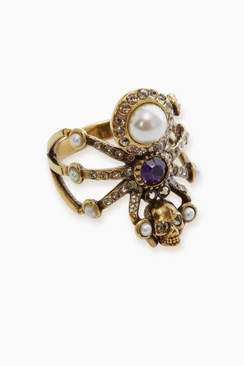 Spider Crystal Ring in Antique Brass