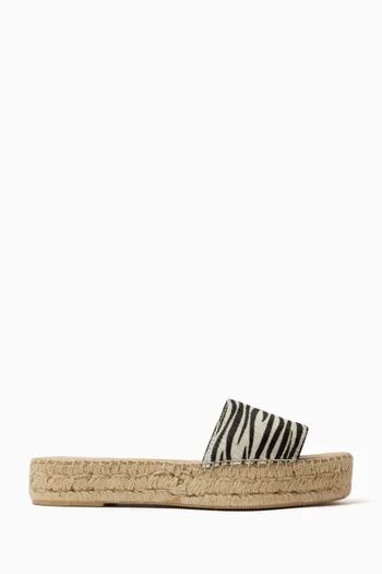 Double Sole Slides in Jute & Calf Hair