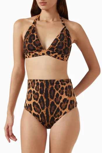 Leopard-print Triangle Bikini Top