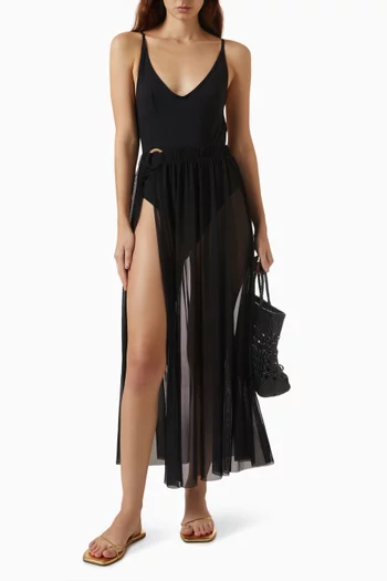 Ringy Sheer Slit Midi Skirt in Chiffon