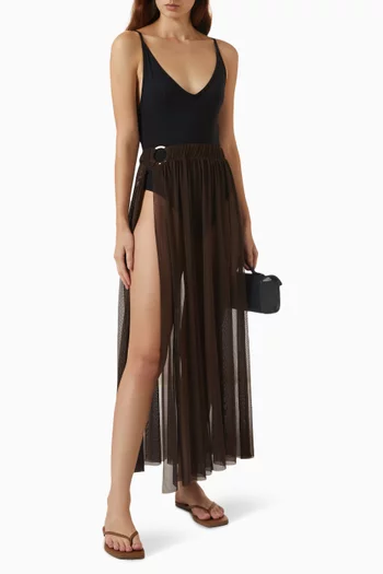 Ringy Sheer Slit Midi Skirt in Chiffon