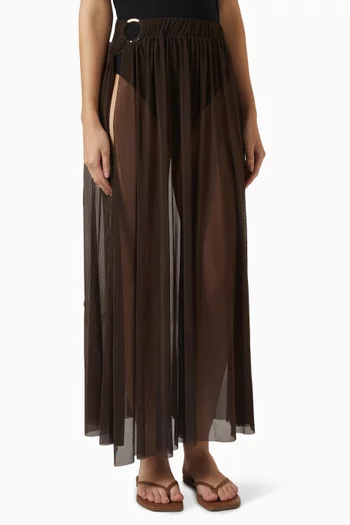Ringy Sheer Slit Midi Skirt in Chiffon
