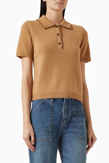 Leather-stitch Polo in Wool Blend