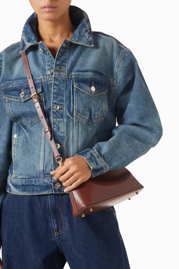 Mini Boomerang Top-handle Bag in Croc-embossed Suede Leather