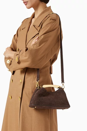 Mini Boomerang Top-handle Bag in Croc-embossed Suede Leather