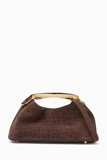 Mini Boomerang Top-handle Bag in Croc-embossed Suede Leather