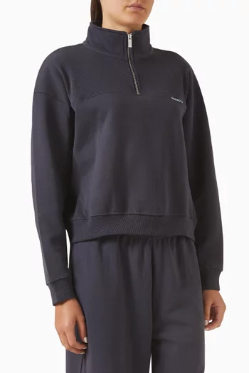 Ribbed Panel Funnel-neck Sweatshirt in Cotton