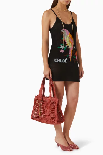 Medium Summer Banana Tote Bag in Raffia & Calfskin