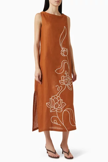 Lotus Flow Embroidered Midi Dress