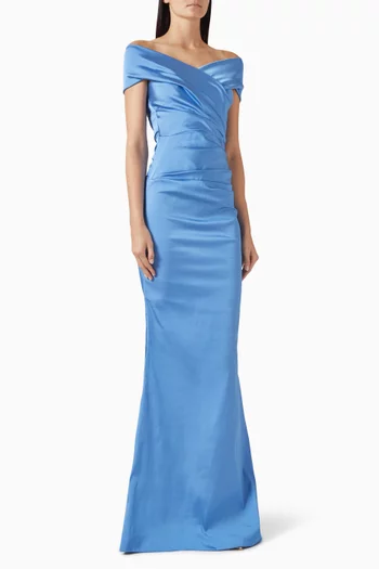 Off-shoulder Gown in Stretch Satin