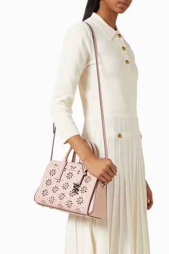 Small Laila Laser-cut Satchel Bag in Leather