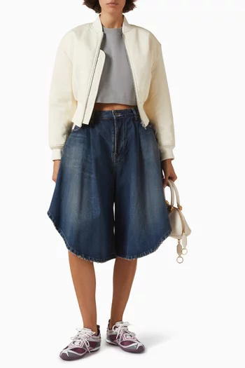 Crop Bomber Jacket in Technical Faille