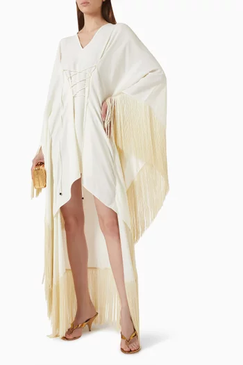 Sierra Fringed Mini Kaftan in Crepe Cady