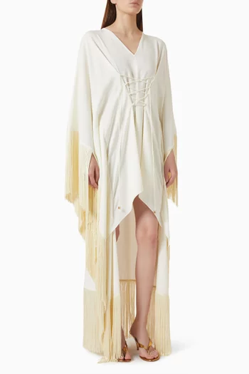 Sierra Fringed Mini Kaftan in Crepe Cady