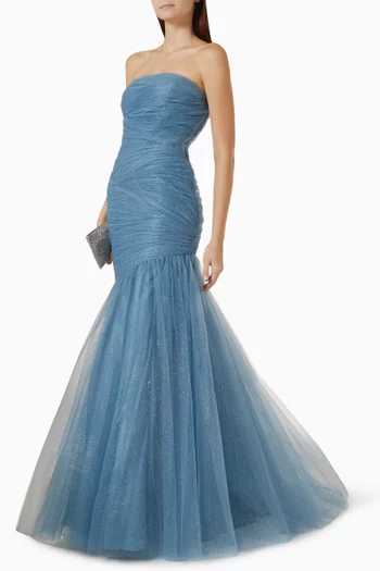 Pleated Strapless Gown
