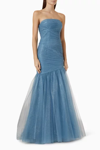Pleated Strapless Gown