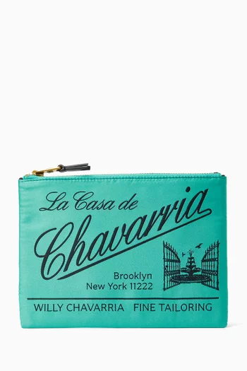 Logo-embroidered Pouch in Twill