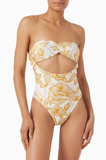 Foliage Cut-out One-piece Swimsuit