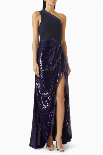 One Shoulder Asymmetric Sequin Gown