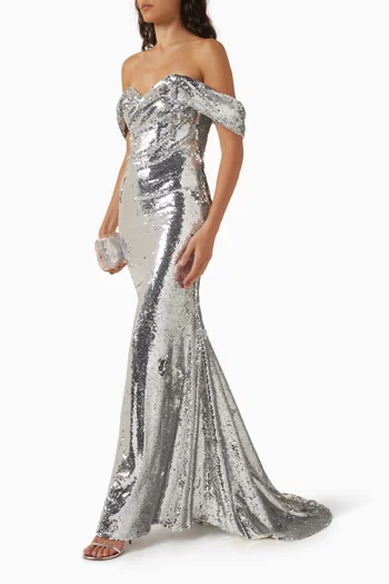 Sequin Off-shoulder Gown