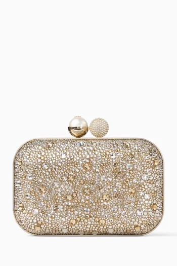 Cloud Crystal-embellished Clutch in Satin