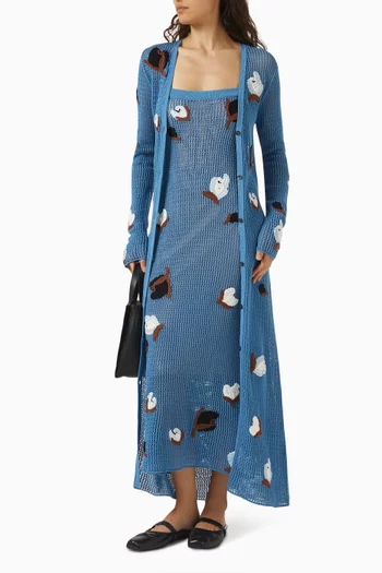 Floral-appliqué Crochet Dress in Cotton